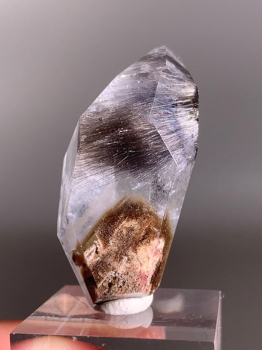 Rare Dark Silver Brookite Rutile in Brown Garden Quartz Crystal from Brazil