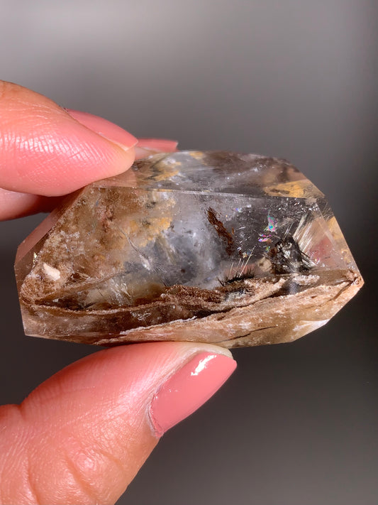Rare Dark Silver Brookite Rutile in Brown Garden Quartz Crystal from Brazil