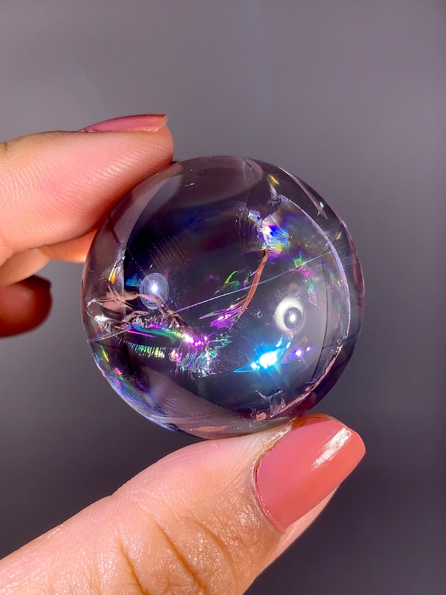 High-Grade Clear Quartz Sphere with Natural Rainbow Inclusion | Brazil