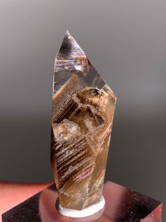 Rare Dark Silver Brookite Rutile in Brown Garden Quartz Crystal from Brazil