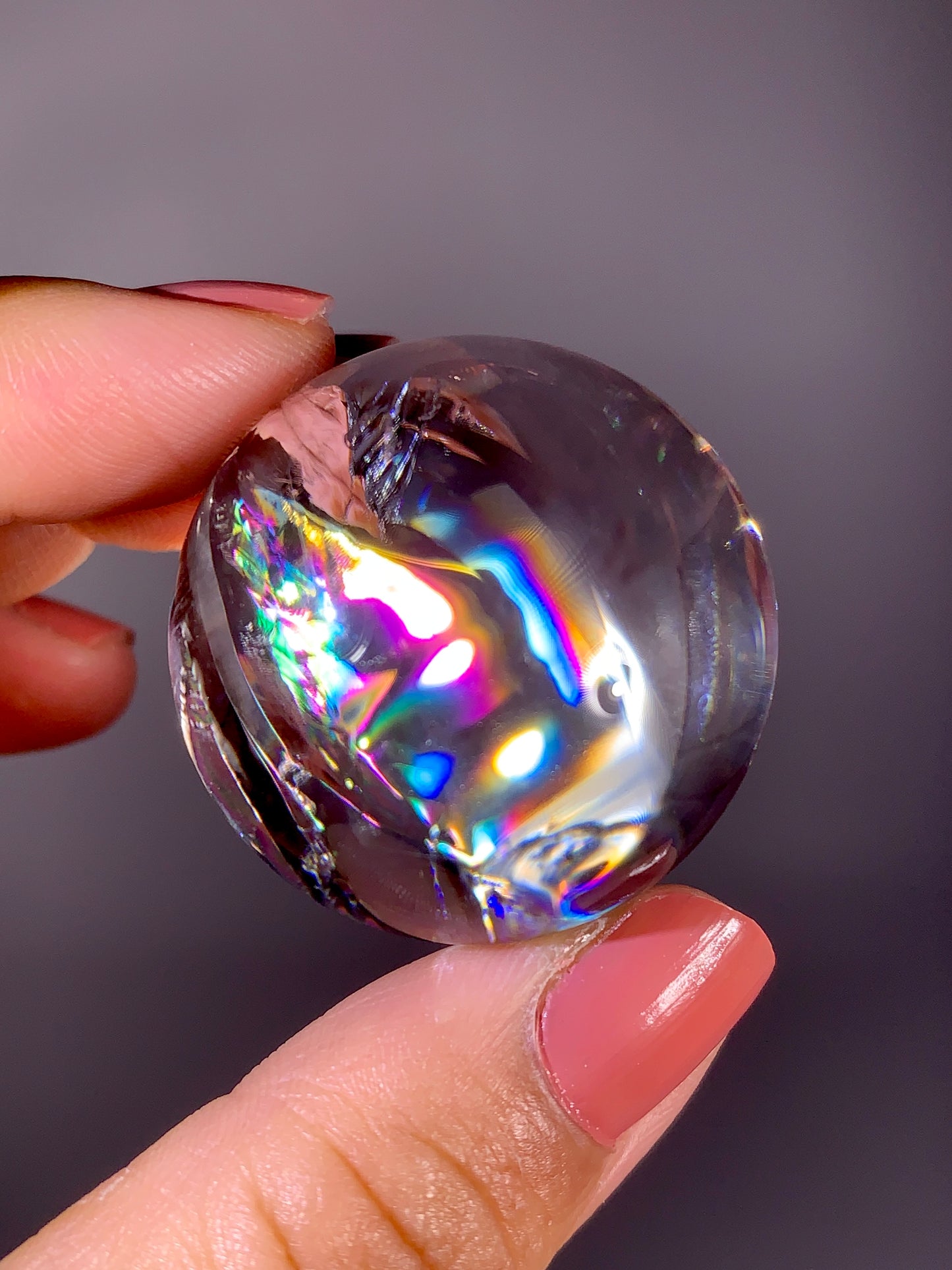 High-Grade Clear Quartz Sphere with Natural Rainbow Inclusion | Brazil