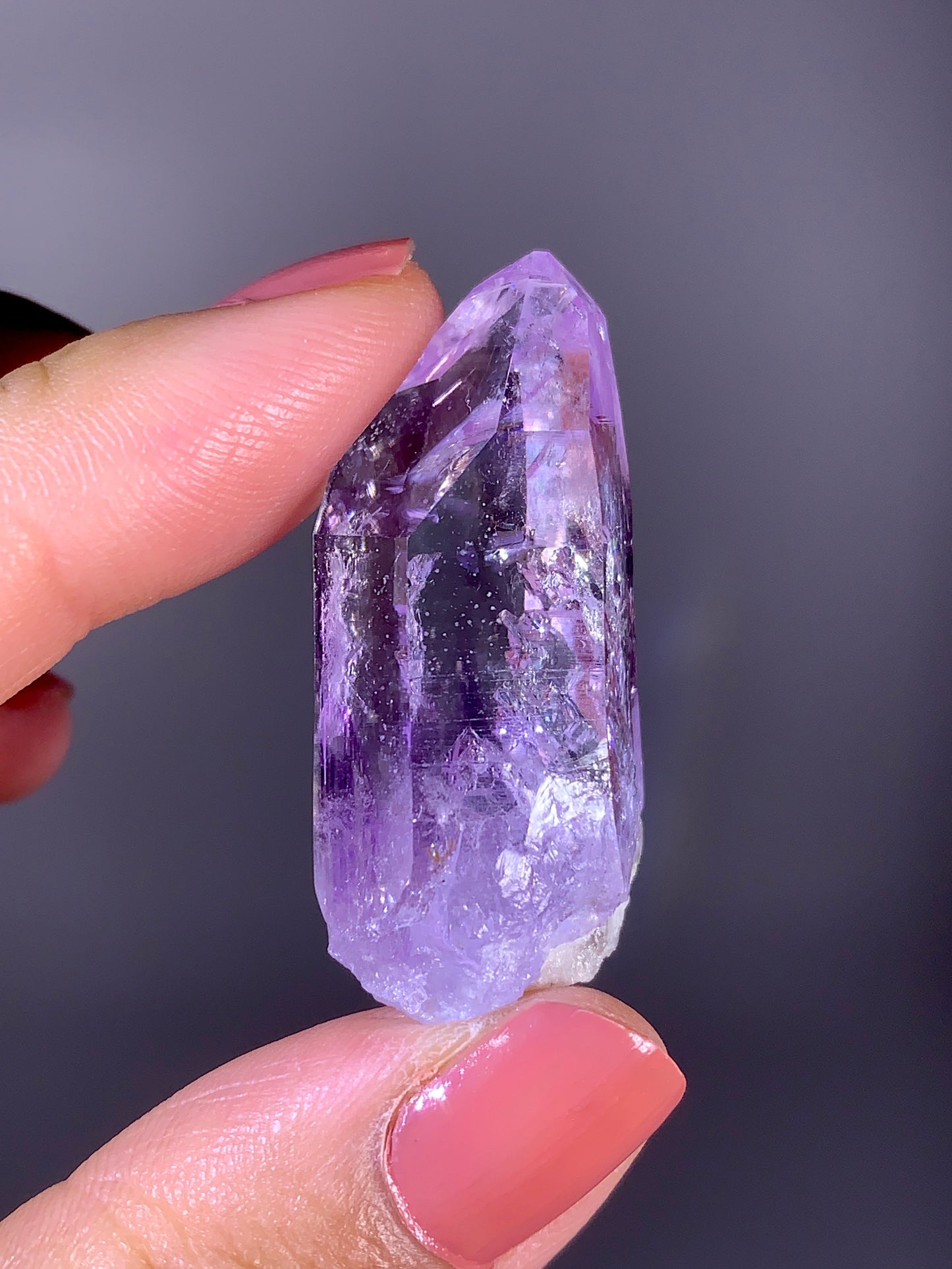 Rare Light Lavender Amethyst Enhydro Crystal Point with Double Bubble Fluid Inclusions from Brazil