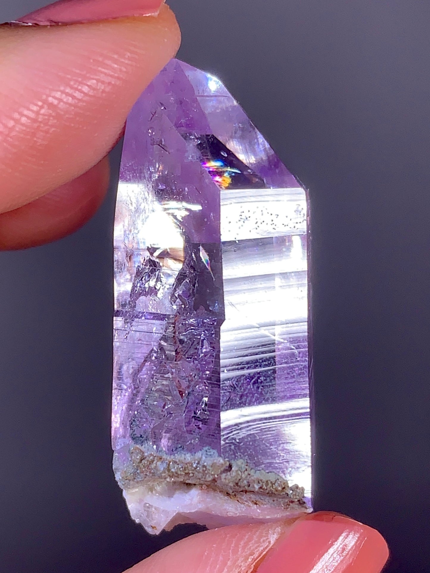 Rare Light Lavender Amethyst Enhydro Crystal Point with Double Bubble Fluid Inclusions from Brazil