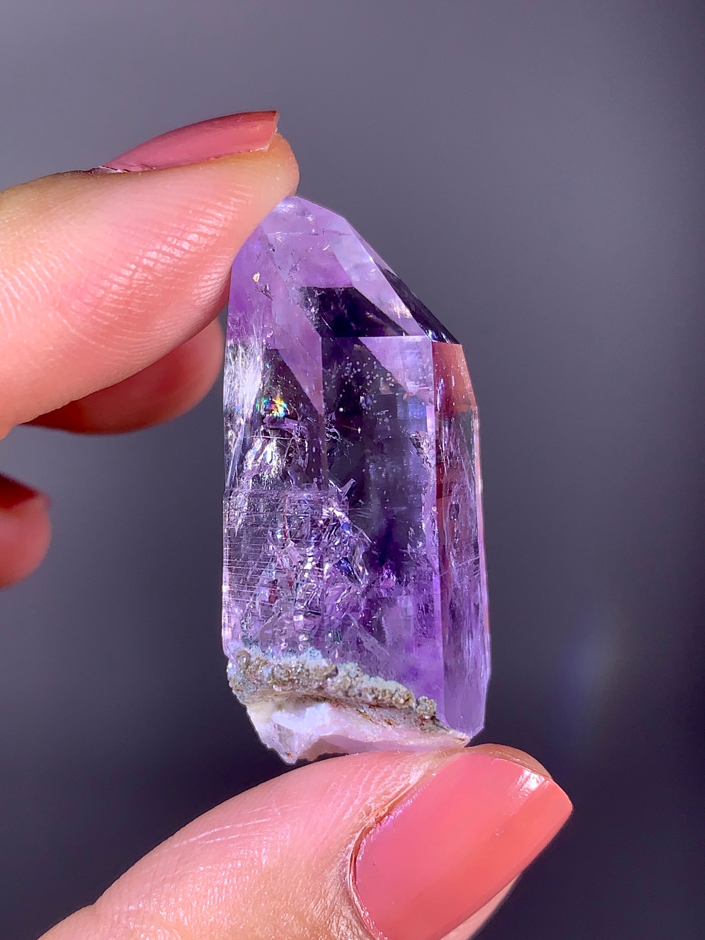 Rare Light Lavender Amethyst Enhydro Crystal Point with Double Bubble Fluid Inclusions from Brazil