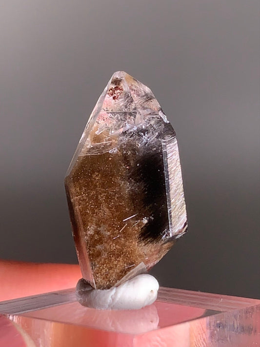 Rare Dark Silver Brookite Rutile in Brown Garden Quartz Crystal from Brazil