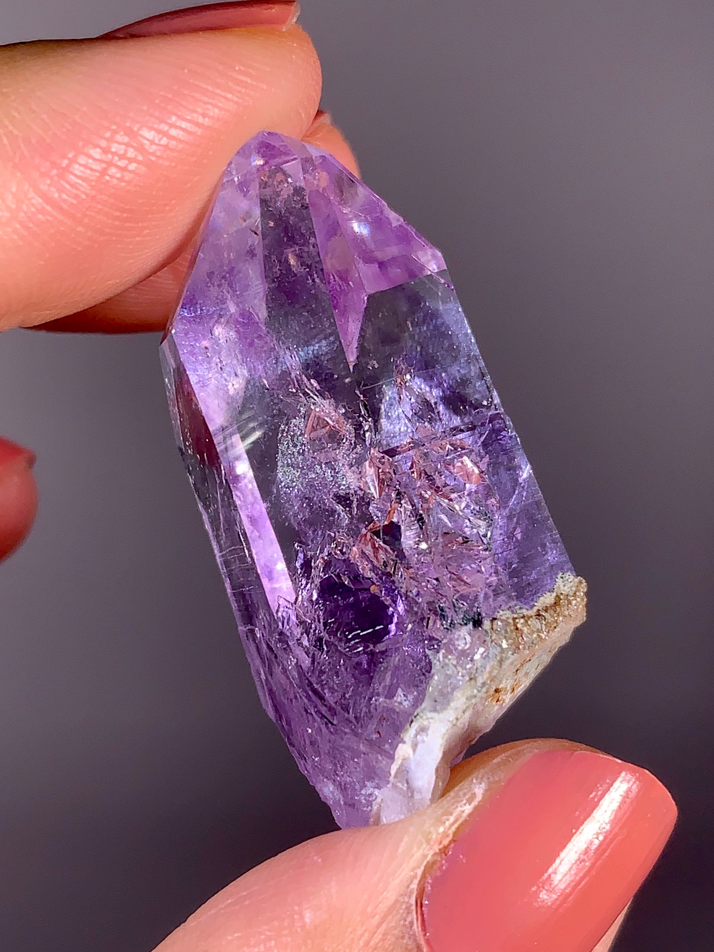 Rare Light Lavender Amethyst Enhydro Crystal Point with Double Bubble Fluid Inclusions from Brazil