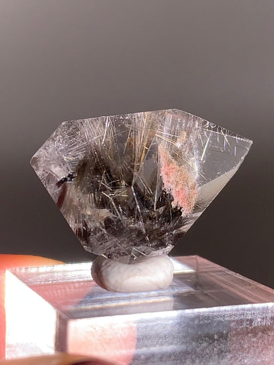 Rare Dark Silver Brookite Rutile in Brown Garden Quartz Crystal from Brazil