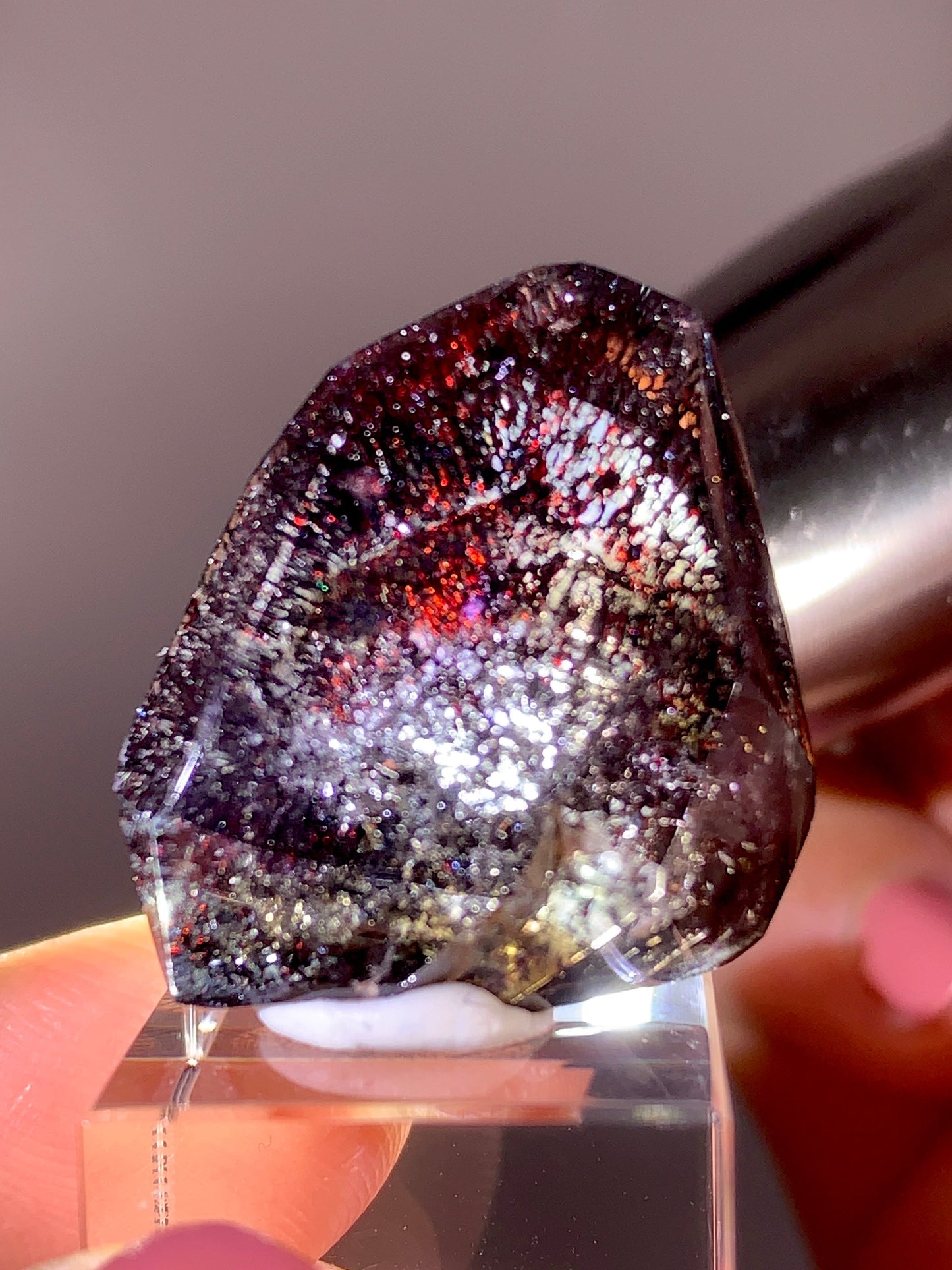 Rare Dark Shiny Super Seven Freeform with Enhydro Bubble Inclusion from Madagascar