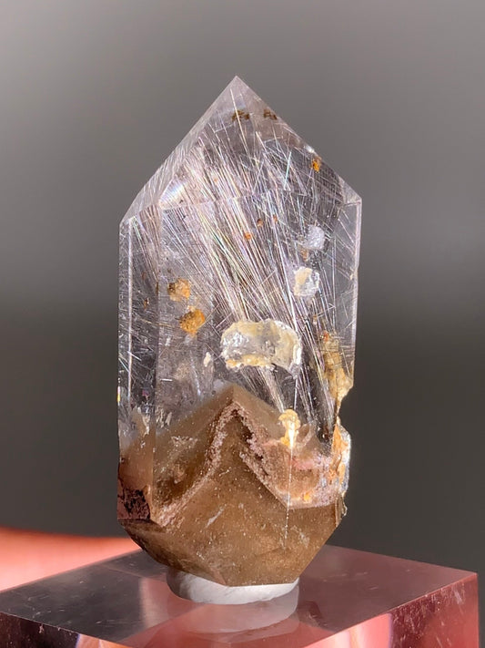 Rare Dark Silver Brookite Rutile in Brown Garden Quartz Crystal from Brazil