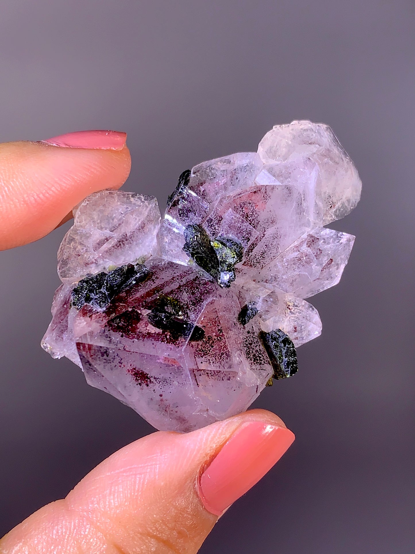 High-Grade Red Sichuan Garden Quartz with Hematite Inclusion on Amethyst & Epidote | Rare Collector Mineral Specimen
