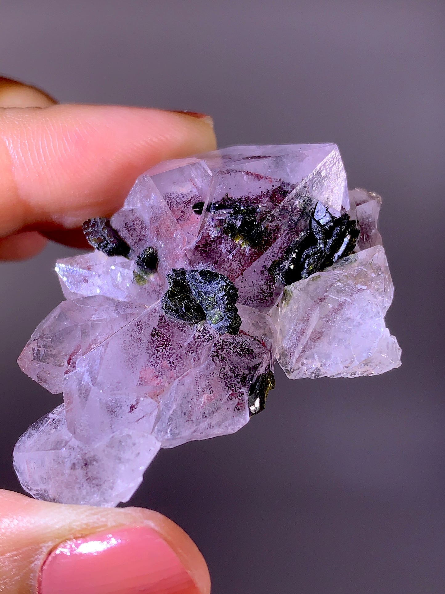 High-Grade Red Sichuan Garden Quartz with Hematite Inclusion on Amethyst & Epidote | Rare Collector Mineral Specimen
