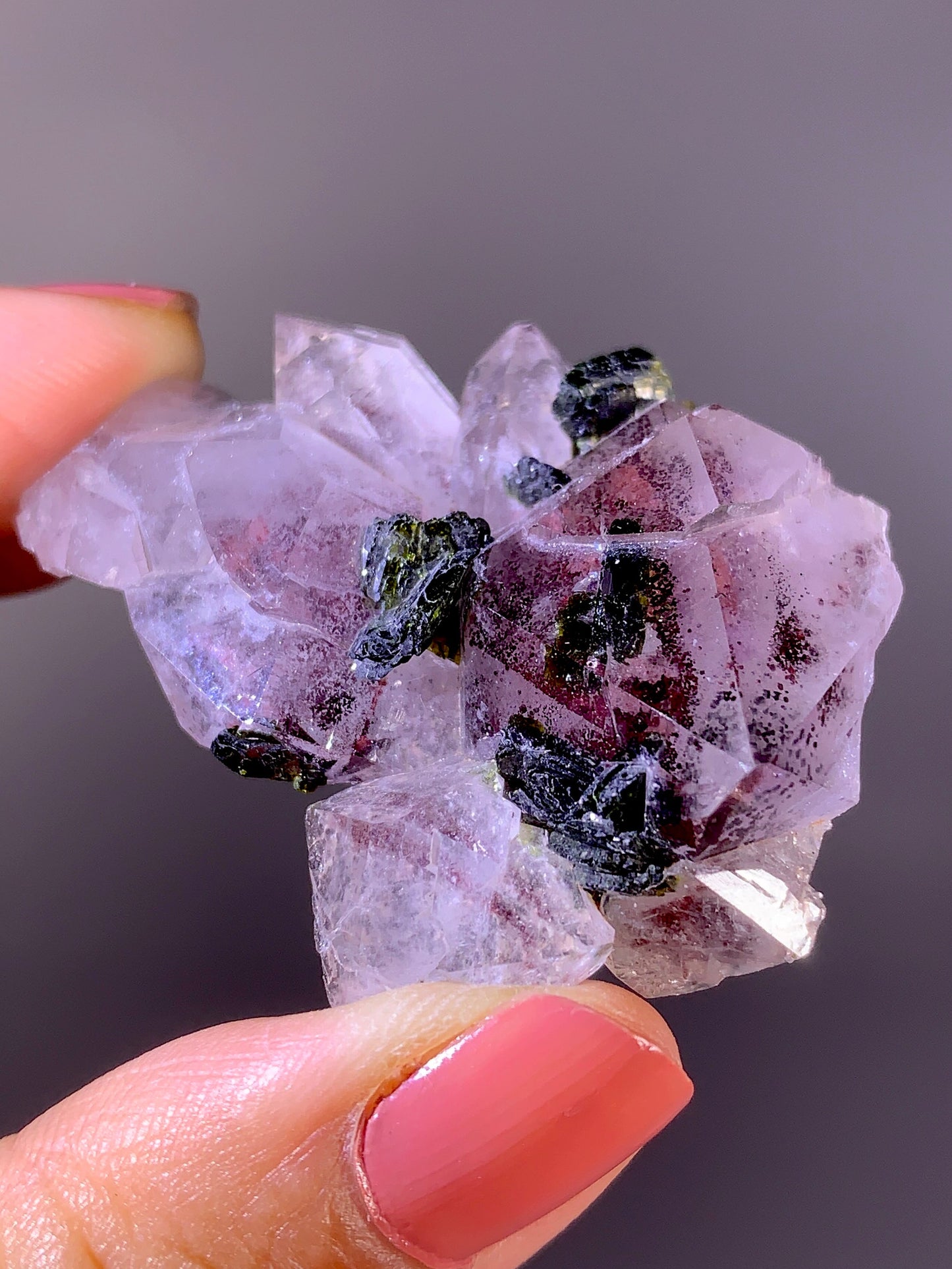High-Grade Red Sichuan Garden Quartz with Hematite Inclusion on Amethyst & Epidote | Rare Collector Mineral Specimen