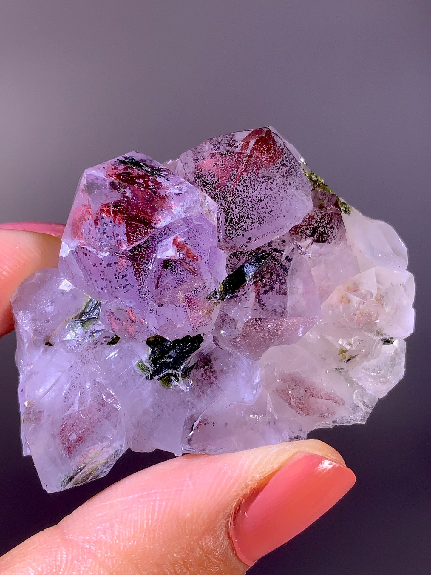 High-Grade Red Sichuan Garden Quartz with Hematite Inclusion on Amethyst & Epidote | Rare Collector Mineral Specimen