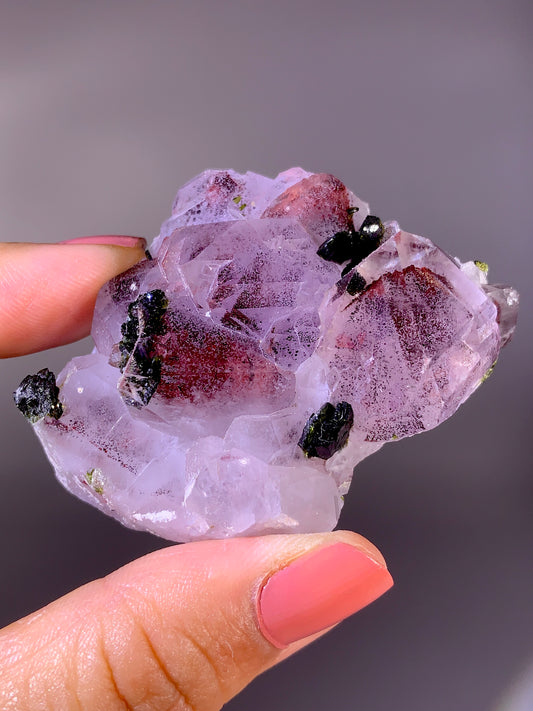 High-Grade Red Sichuan Garden Quartz with Hematite Inclusion on Amethyst & Epidote | Rare Collector Mineral Specimen