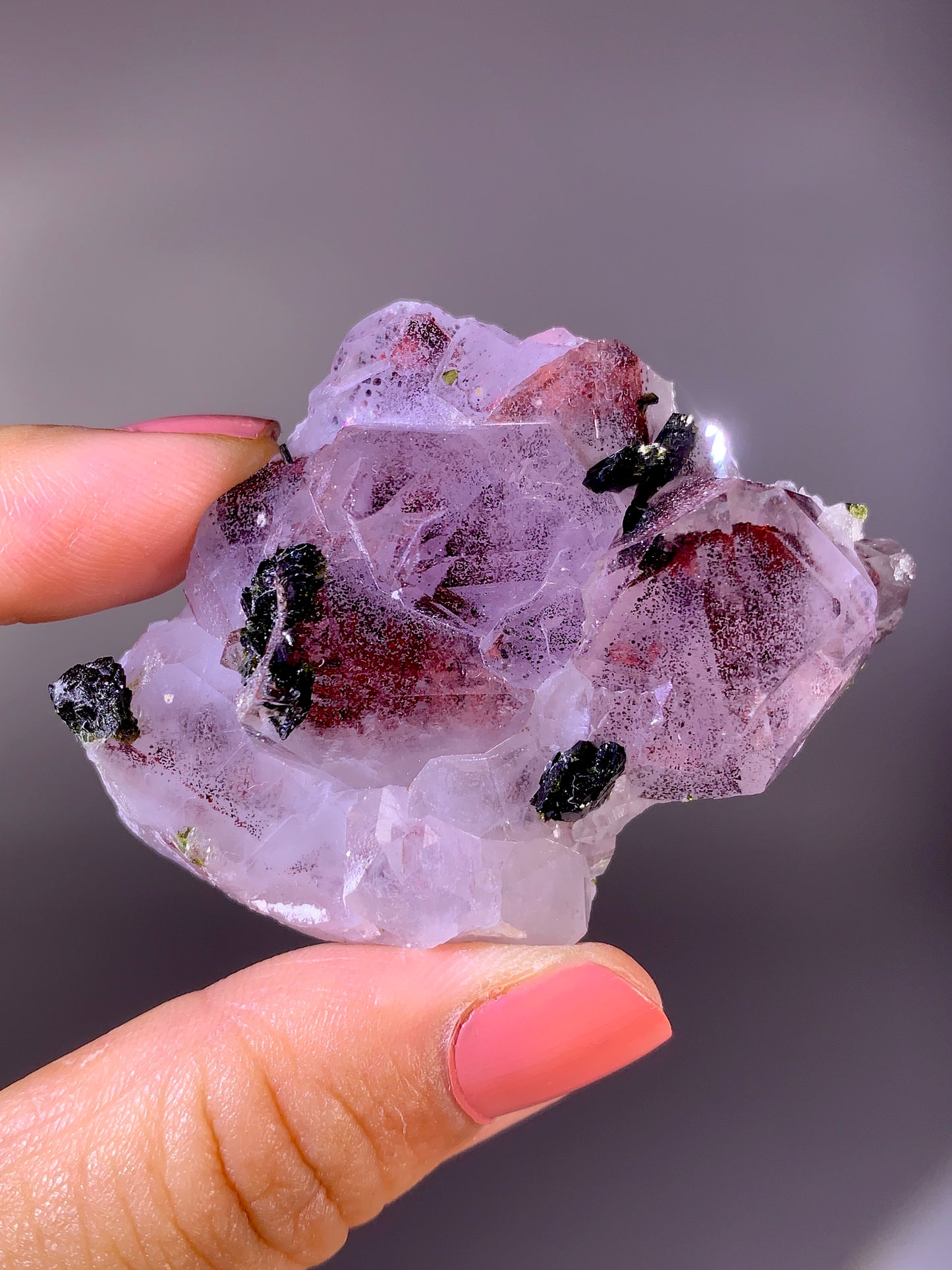 High-Grade Red Sichuan Garden Quartz with Hematite Inclusion on Amethyst & Epidote | Rare Collector Mineral Specimen