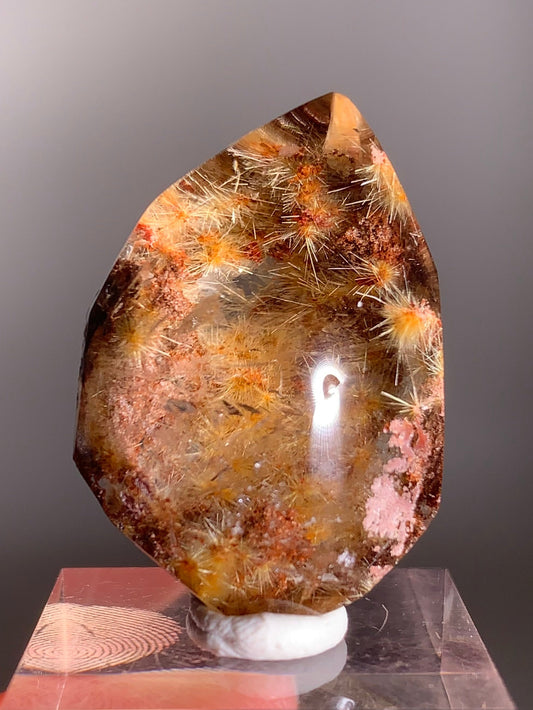 Gold Rutile Flower with Pink and Red Garden Quartz Polished Kaleidoscope