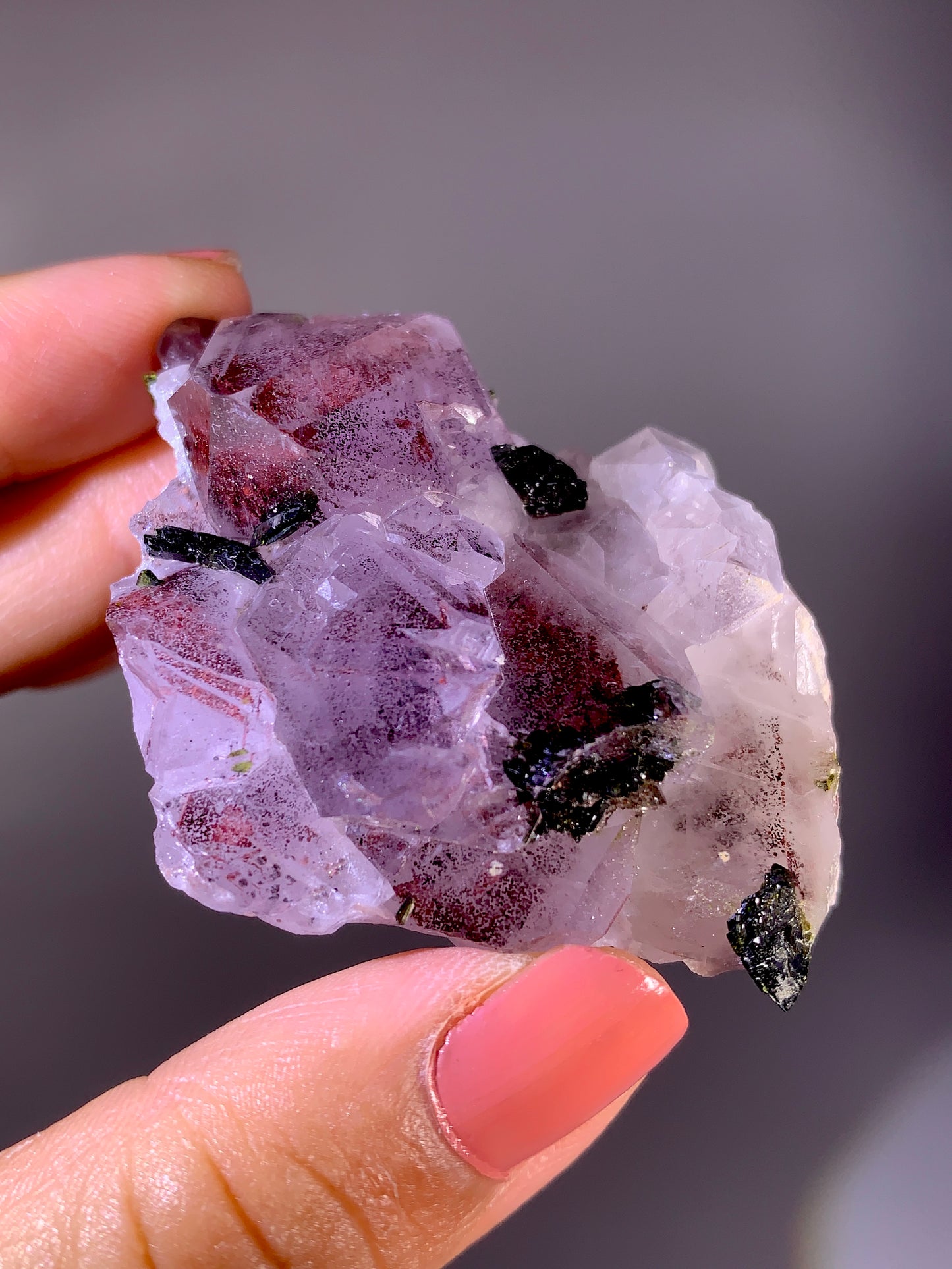 High-Grade Red Sichuan Garden Quartz with Hematite Inclusion on Amethyst & Epidote | Rare Collector Mineral Specimen