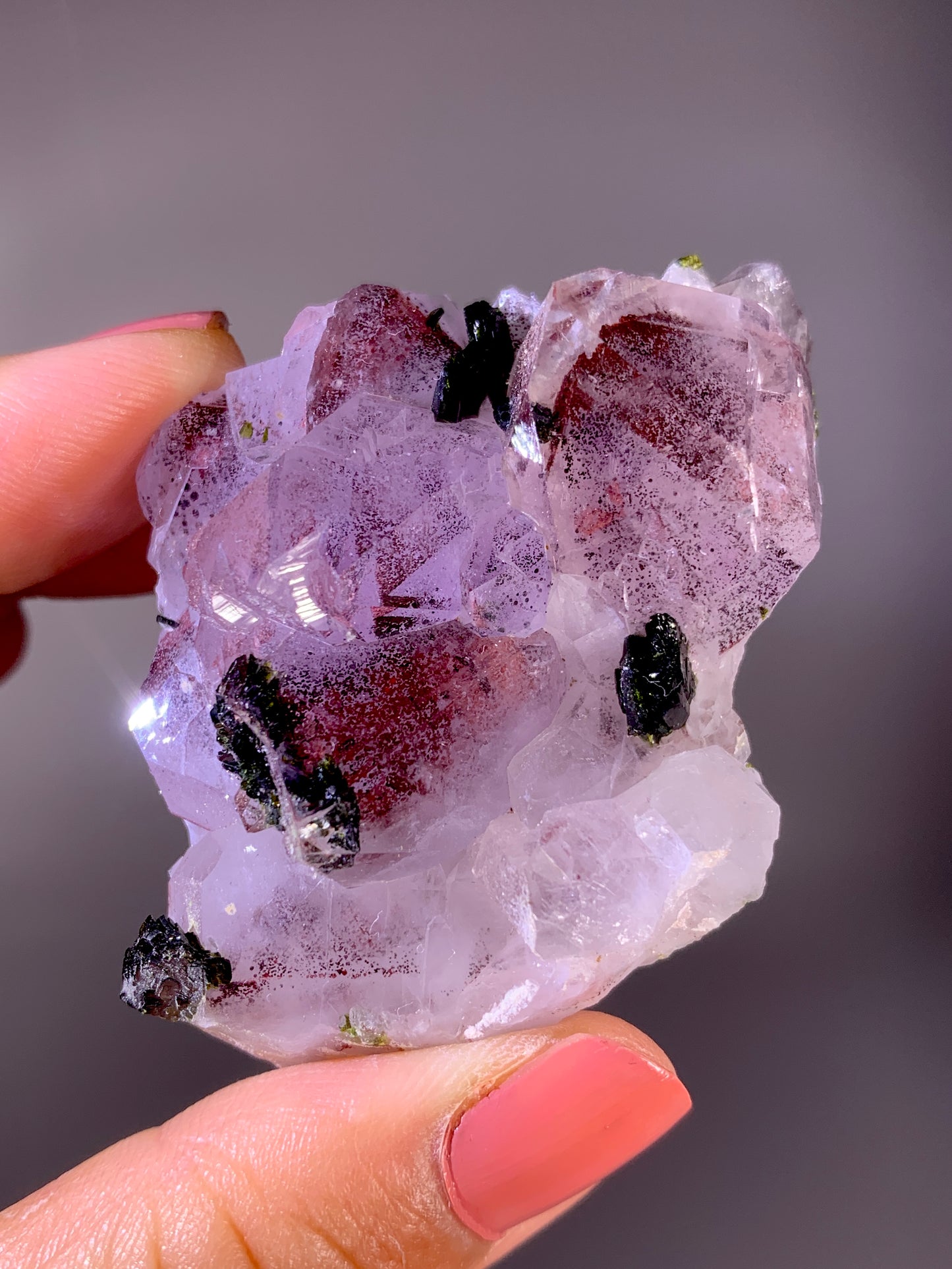 High-Grade Red Sichuan Garden Quartz with Hematite Inclusion on Amethyst & Epidote | Rare Collector Mineral Specimen