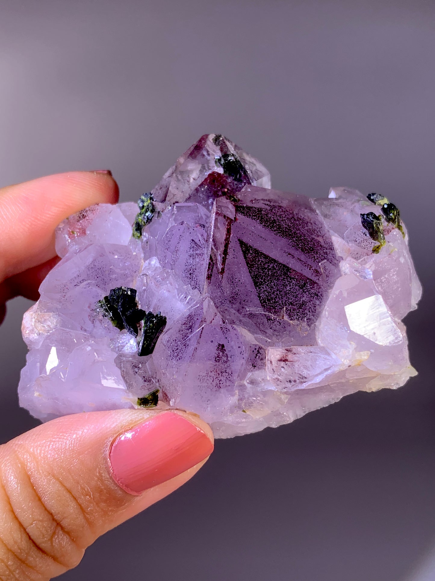 High-Grade Red Sichuan Garden Quartz with Hematite Inclusion on Amethyst & Epidote | Rare Collector Mineral Specimen