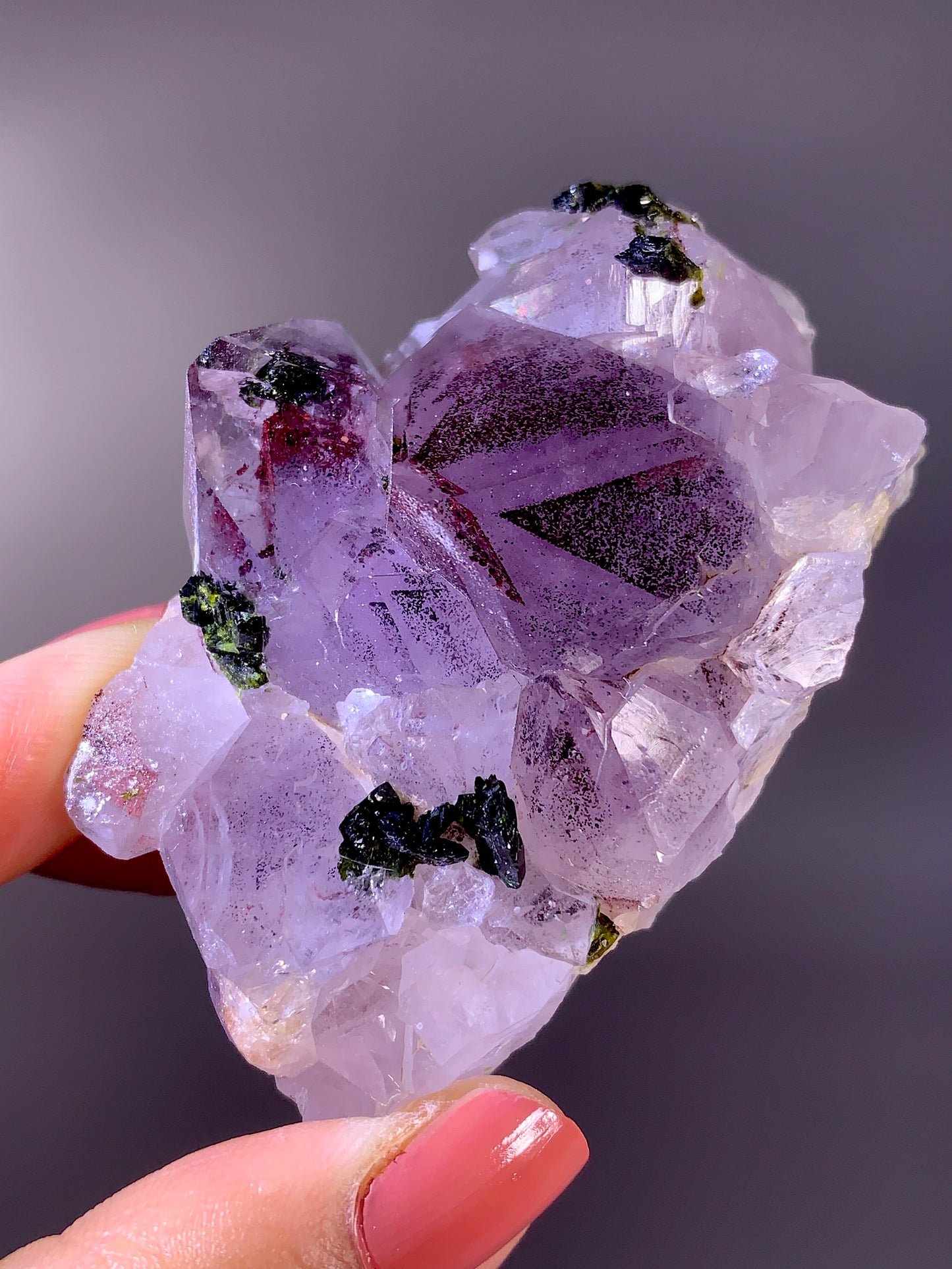 High-Grade Red Sichuan Garden Quartz with Hematite Inclusion on Amethyst & Epidote | Rare Collector Mineral Specimen