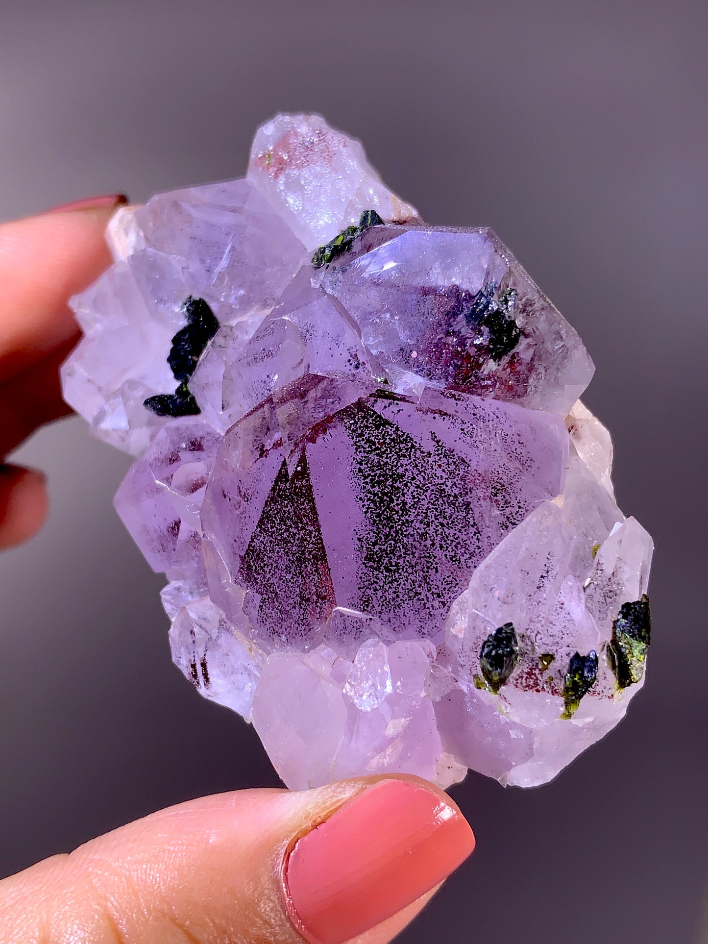 High-Grade Red Sichuan Garden Quartz with Hematite Inclusion on Amethyst & Epidote | Rare Collector Mineral Specimen