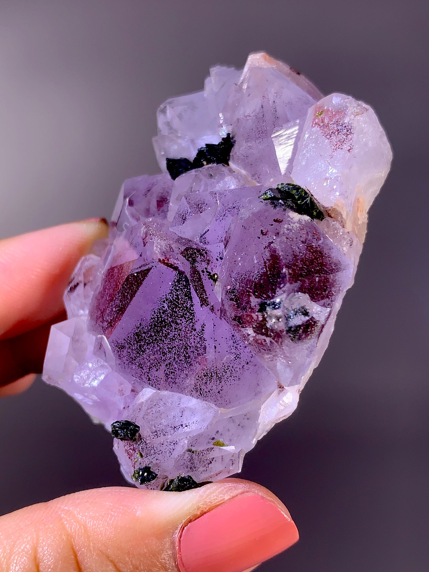 High-Grade Red Sichuan Garden Quartz with Hematite Inclusion on Amethyst & Epidote | Rare Collector Mineral Specimen