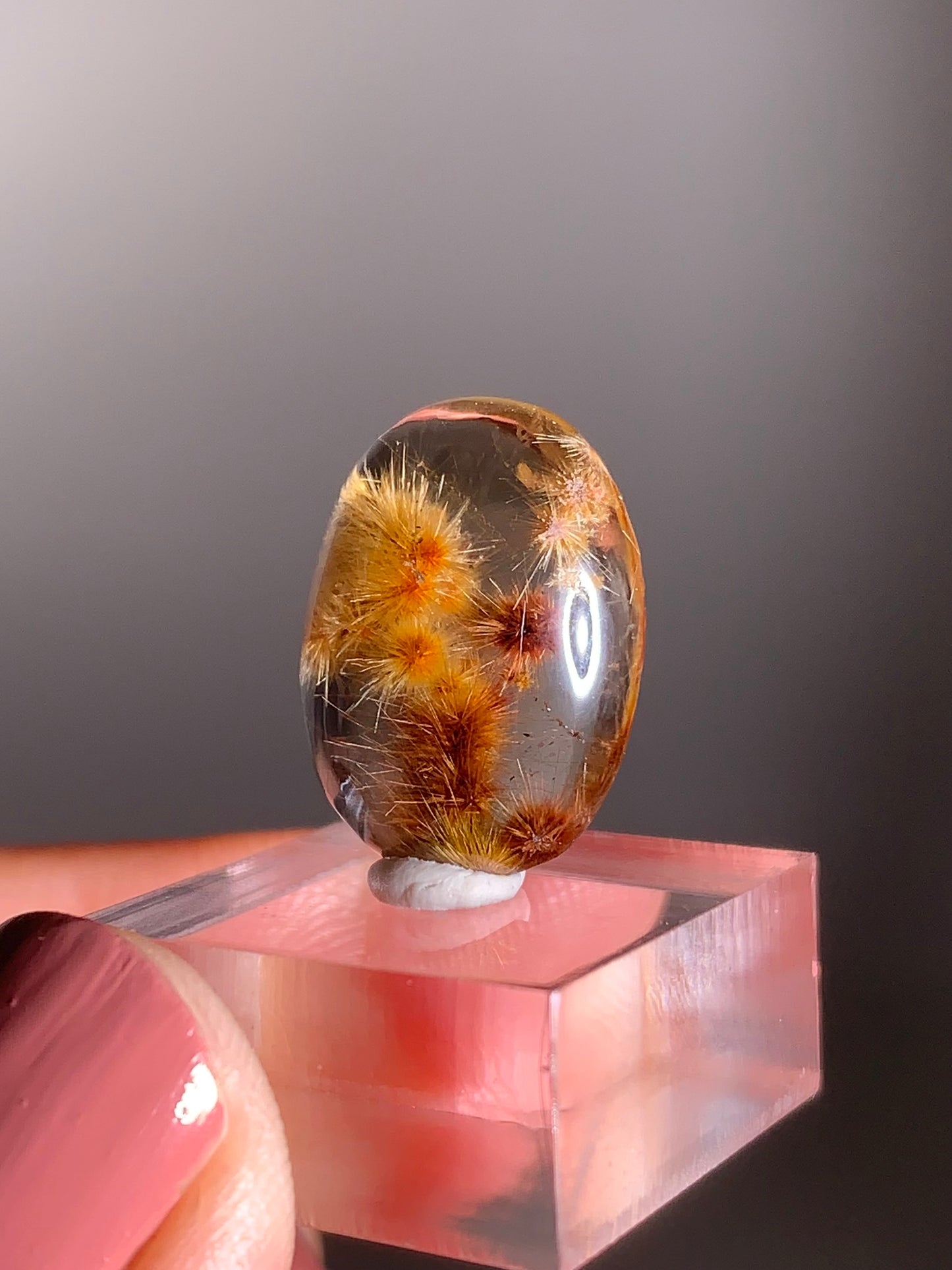 Rare Gold & Red Copper Firework Rutile Quartz Polished Cabochon – Collector's Grade Crystal
