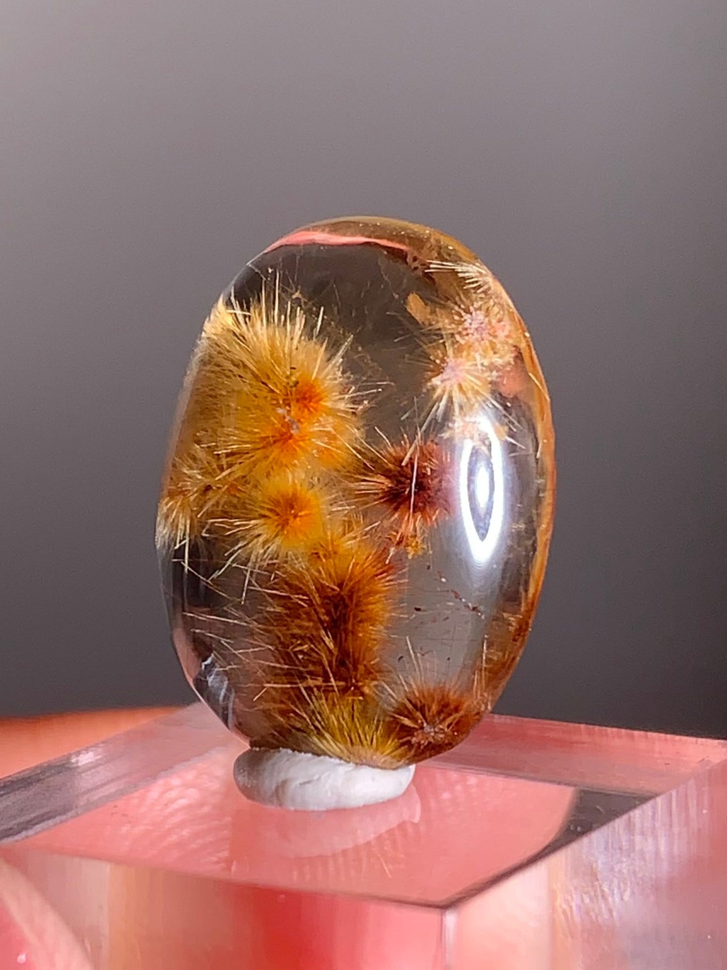 Rare Gold & Red Copper Firework Rutile Quartz Polished Cabochon – Collector's Grade Crystal