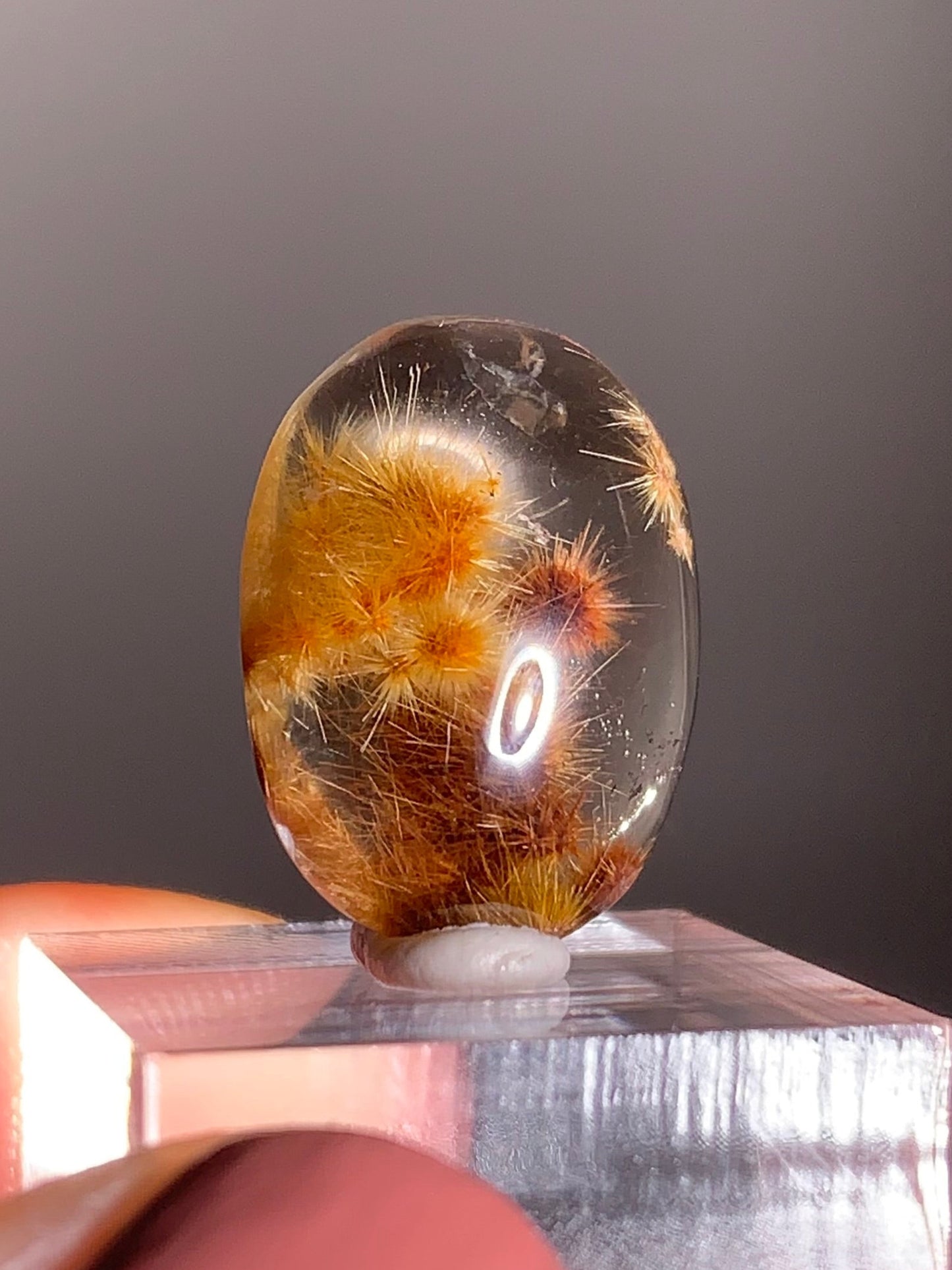 Rare Gold & Red Copper Firework Rutile Quartz Polished Cabochon – Collector's Grade Crystal