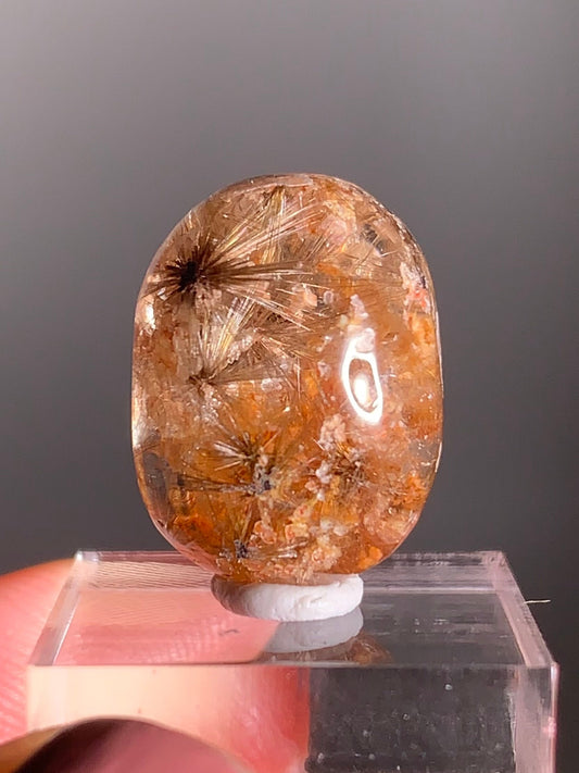 Rare Silver Star Rutile with Calcite in Quartz Cabochon | Polished Collector’s Gem from Brazil