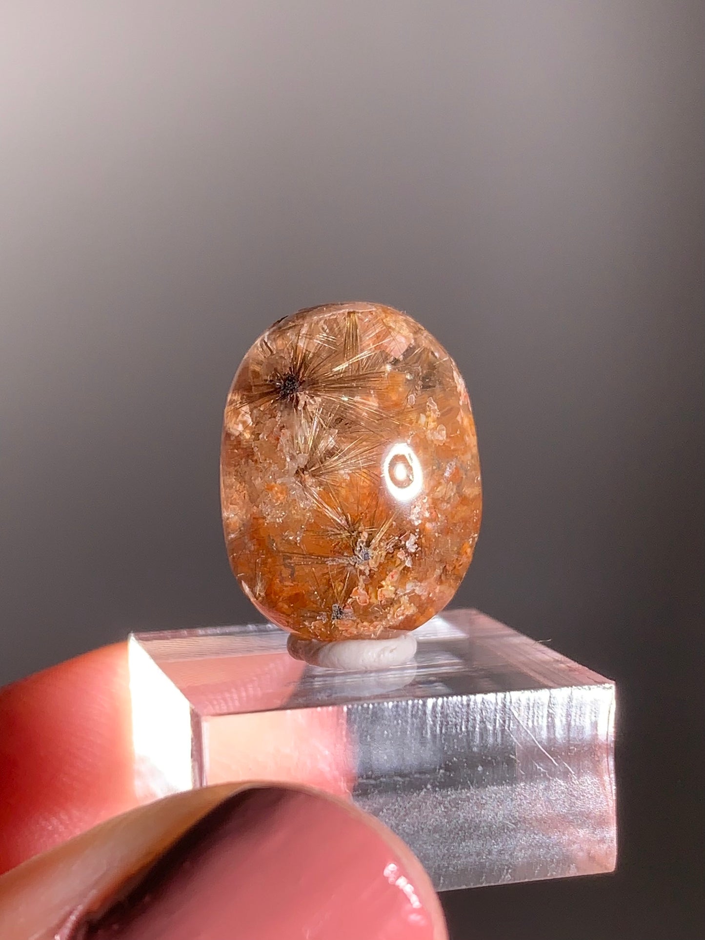 Rare Silver Star Rutile with Calcite in Quartz Cabochon | Polished Collector’s Gem from Brazil