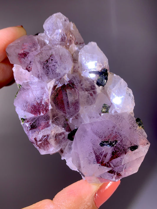 High-Grade Red Sichuan Garden Quartz with Hematite Inclusion on Amethyst & Epidote | Rare Collector Mineral Specimen