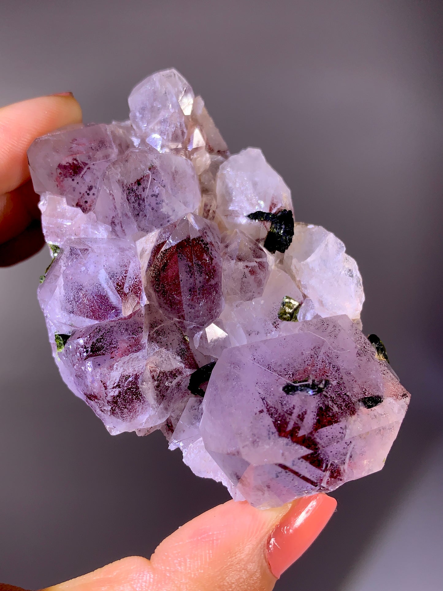 High-Grade Red Sichuan Garden Quartz with Hematite Inclusion on Amethyst & Epidote | Rare Collector Mineral Specimen