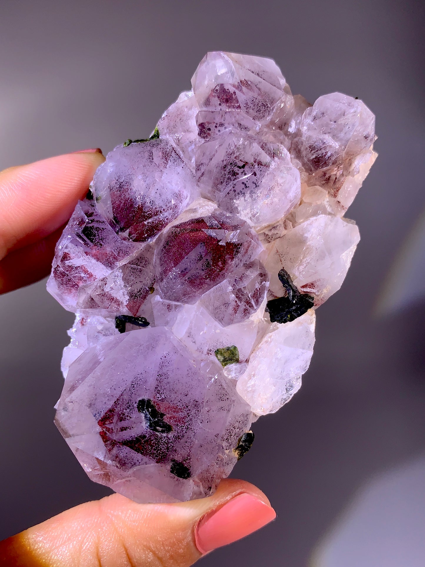 High-Grade Red Sichuan Garden Quartz with Hematite Inclusion on Amethyst & Epidote | Rare Collector Mineral Specimen