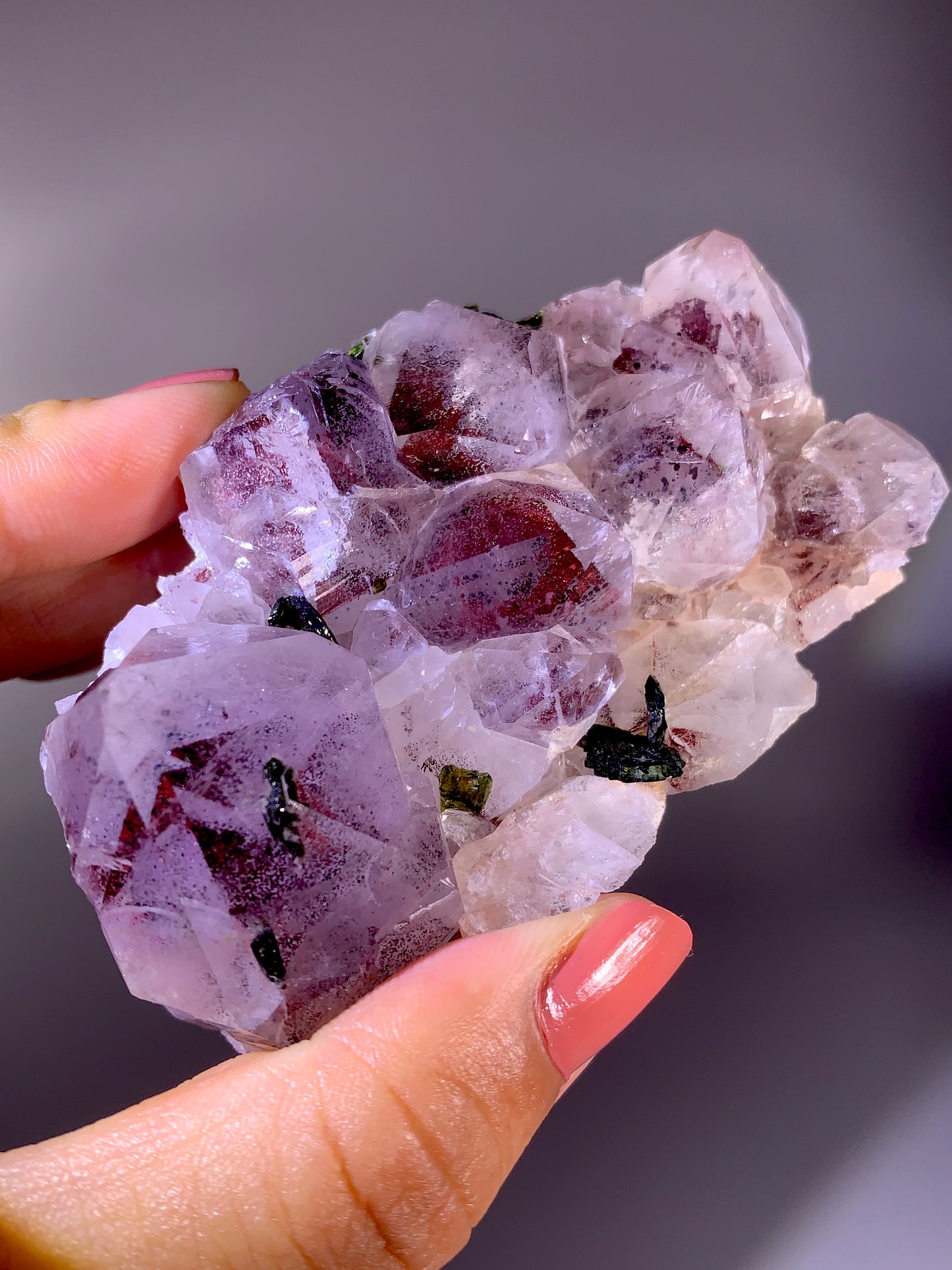 High-Grade Red Sichuan Garden Quartz with Hematite Inclusion on Amethyst & Epidote | Rare Collector Mineral Specimen