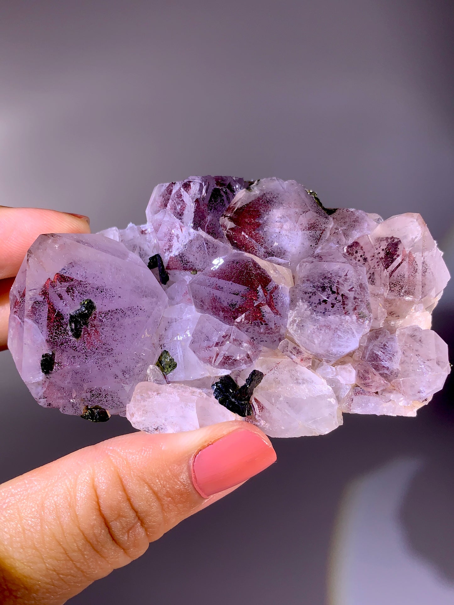 High-Grade Red Sichuan Garden Quartz with Hematite Inclusion on Amethyst & Epidote | Rare Collector Mineral Specimen