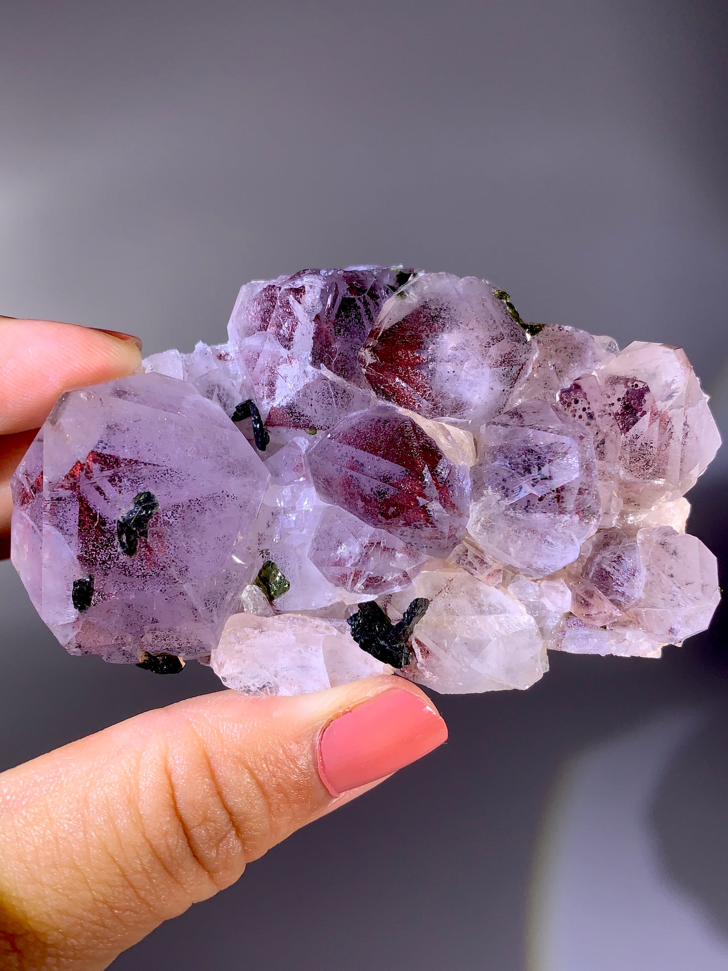 High-Grade Red Sichuan Garden Quartz with Hematite Inclusion on Amethyst & Epidote | Rare Collector Mineral Specimen