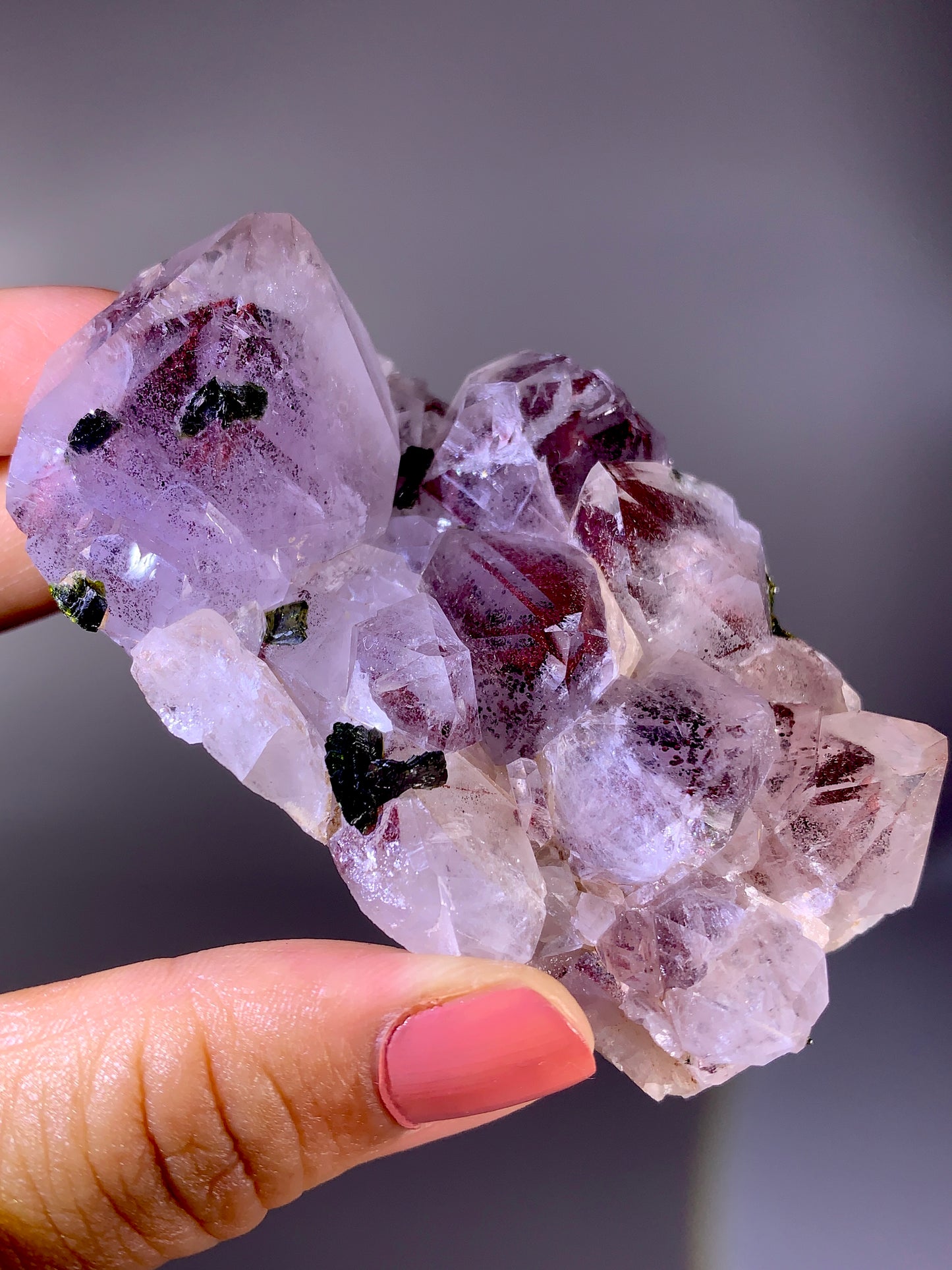 High-Grade Red Sichuan Garden Quartz with Hematite Inclusion on Amethyst & Epidote | Rare Collector Mineral Specimen