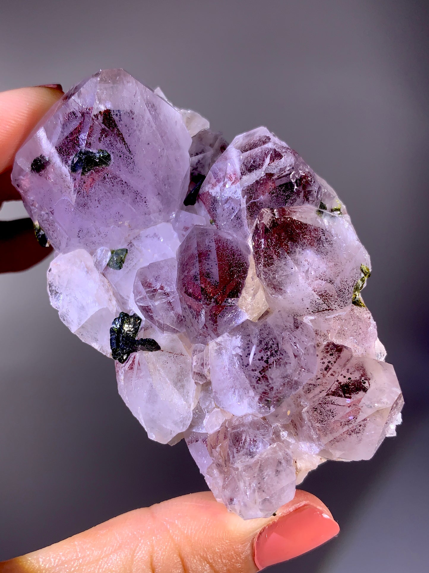 High-Grade Red Sichuan Garden Quartz with Hematite Inclusion on Amethyst & Epidote | Rare Collector Mineral Specimen