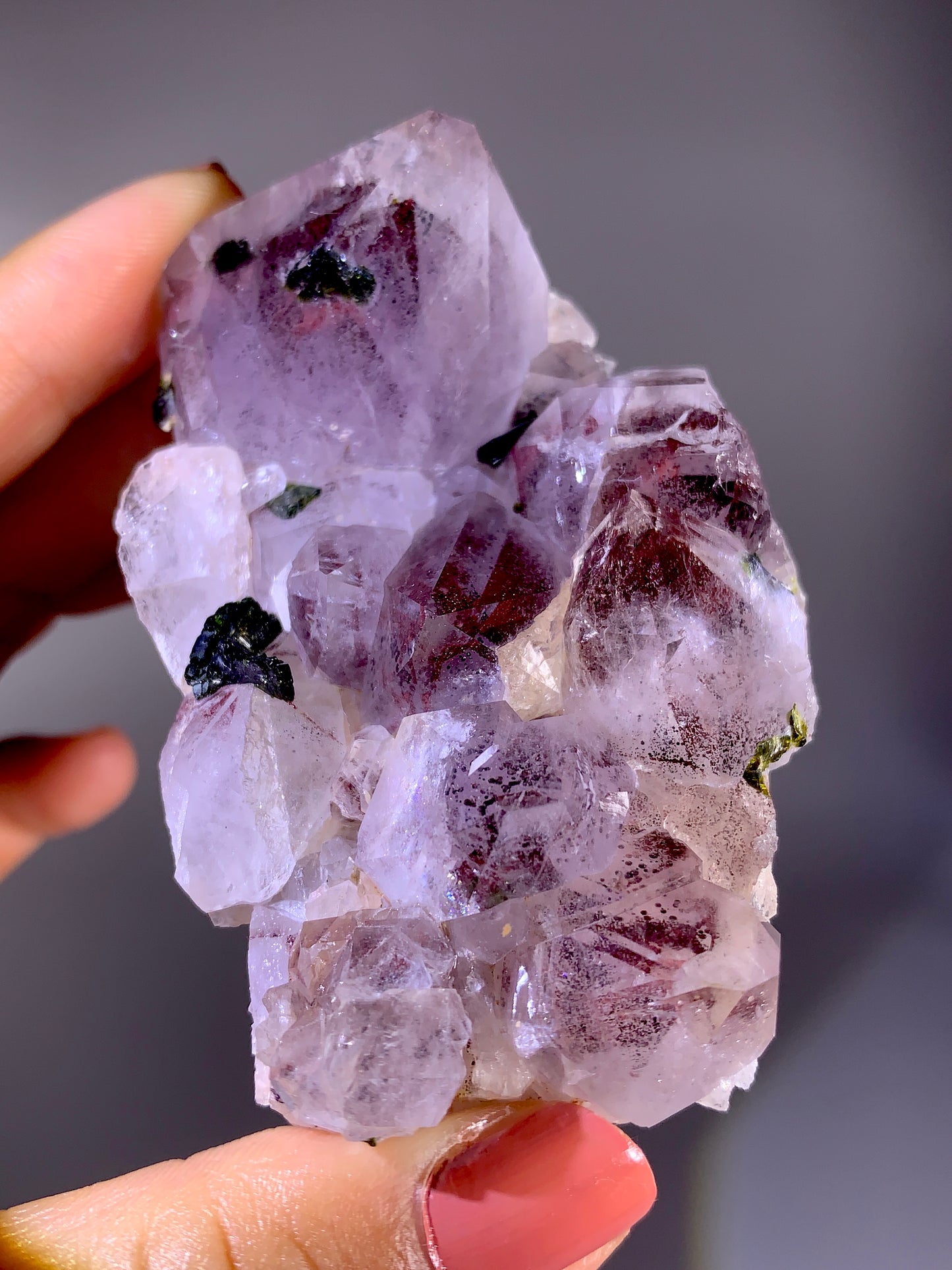 High-Grade Red Sichuan Garden Quartz with Hematite Inclusion on Amethyst & Epidote | Rare Collector Mineral Specimen