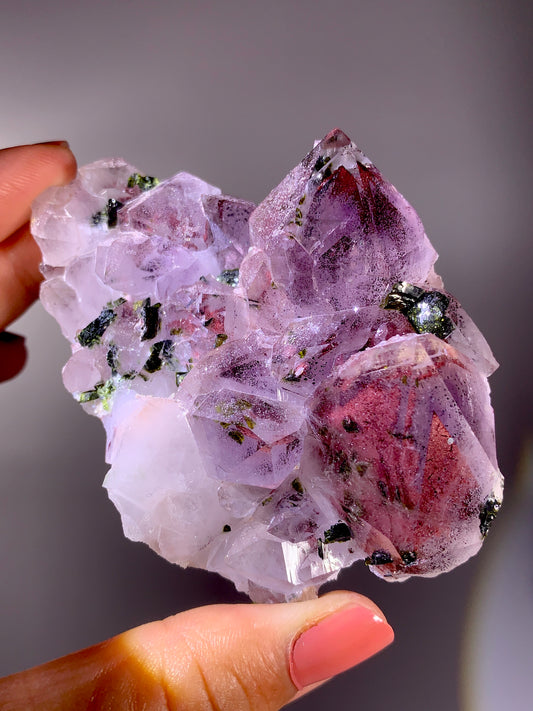 High-Grade Red Sichuan Garden Quartz with Hematite Inclusion on Amethyst & Epidote | Rare Collector Mineral Specimen