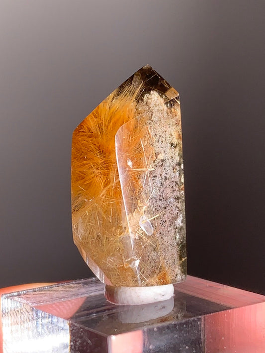 Himalayan Gold Rutile with Manifestation & Garden Inclusions Polished Quartz Tower – Rare Collector’s Crystal