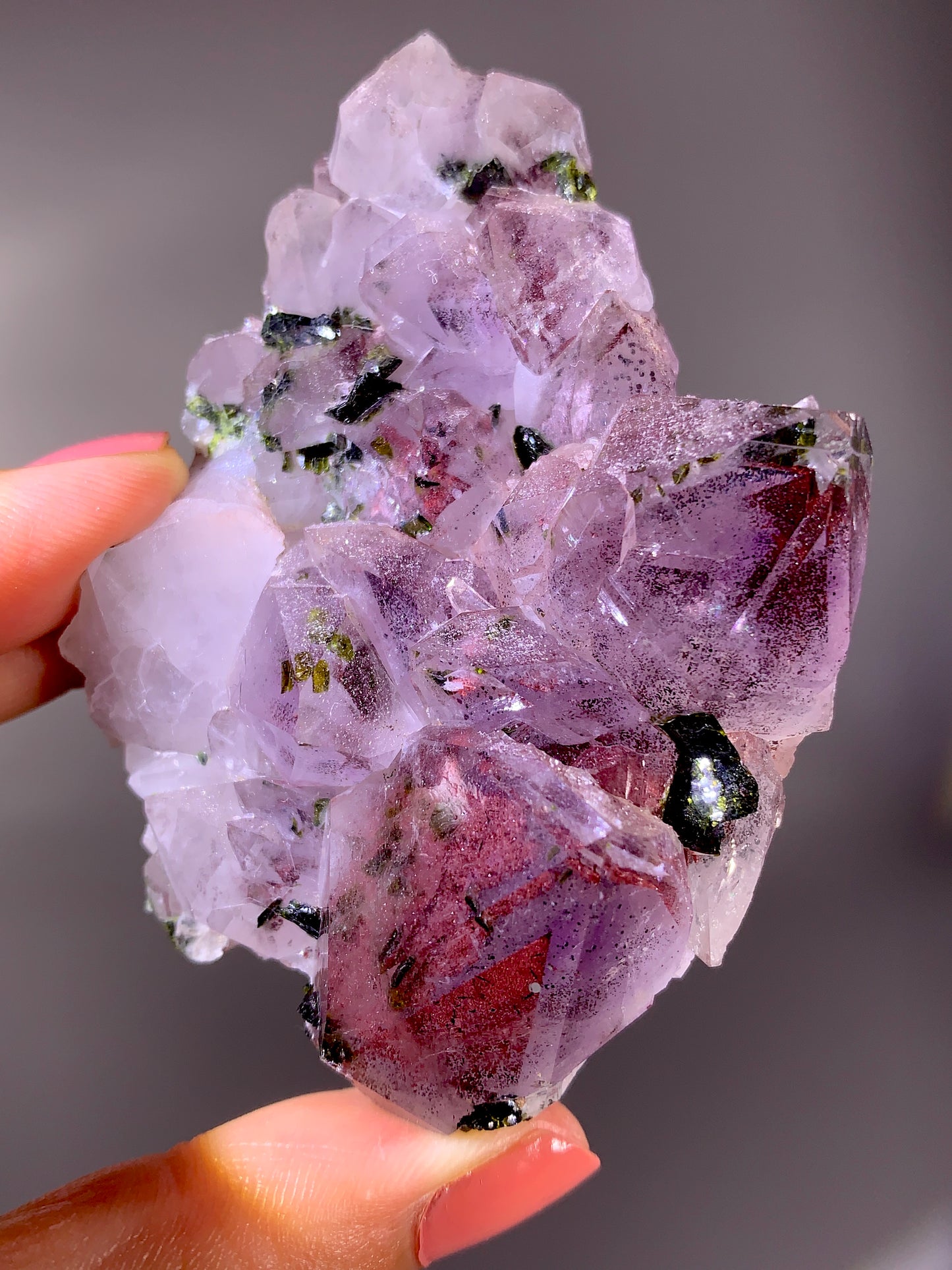 High-Grade Red Sichuan Garden Quartz with Hematite Inclusion on Amethyst & Epidote | Rare Collector Mineral Specimen