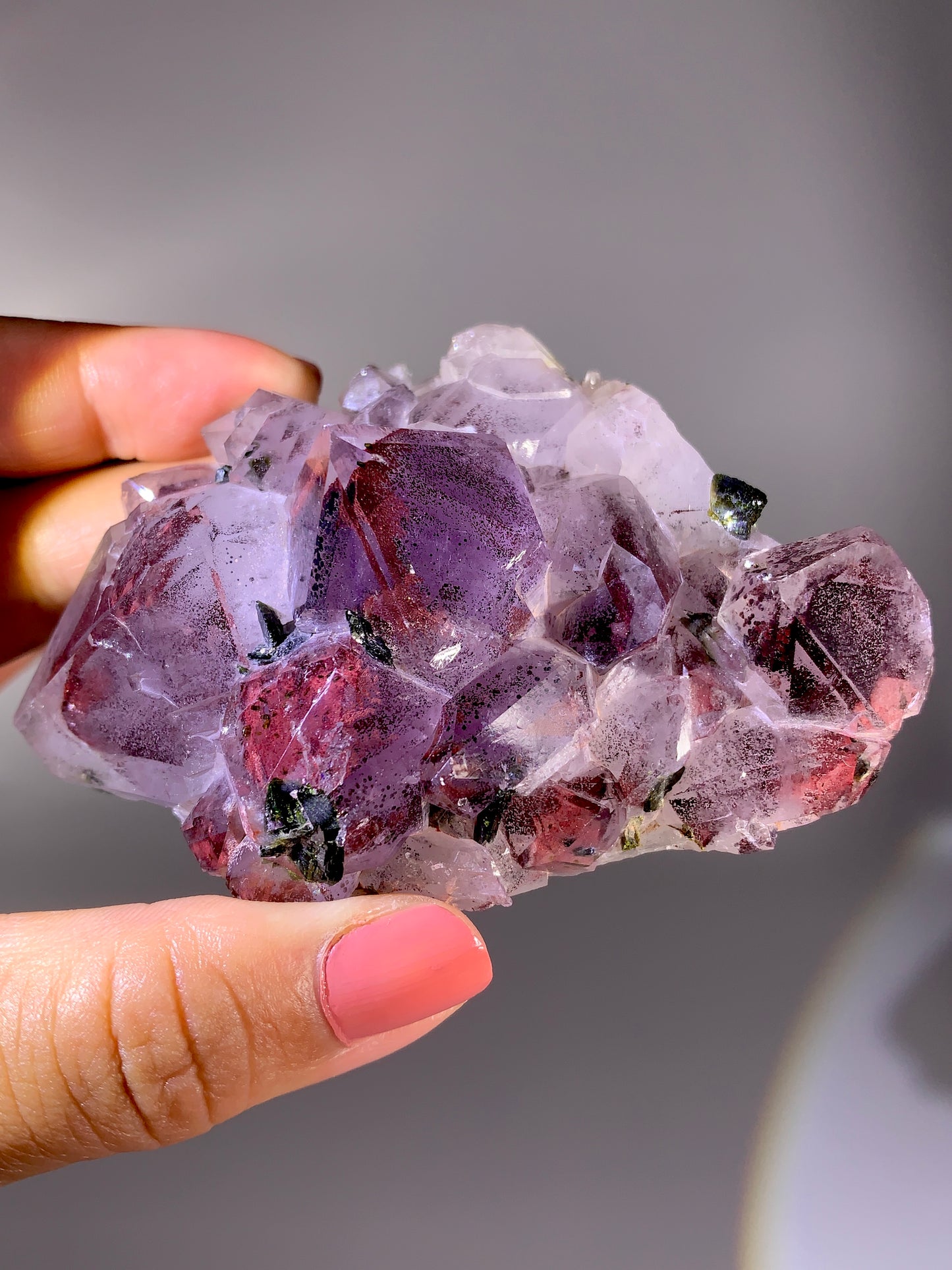 High-Grade Red Sichuan Garden Quartz with Hematite Inclusion on Amethyst & Epidote | Rare Collector Mineral Specimen