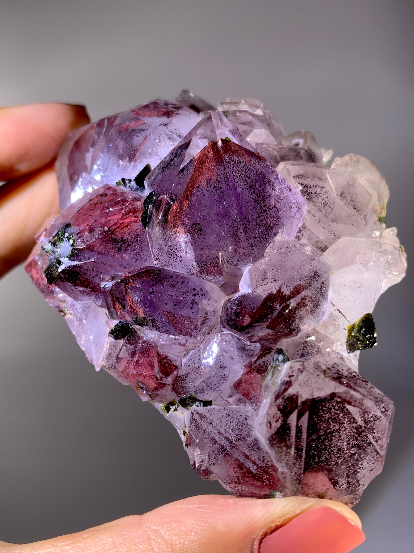 High-Grade Red Sichuan Garden Quartz with Hematite Inclusion on Amethyst & Epidote | Rare Collector Mineral Specimen