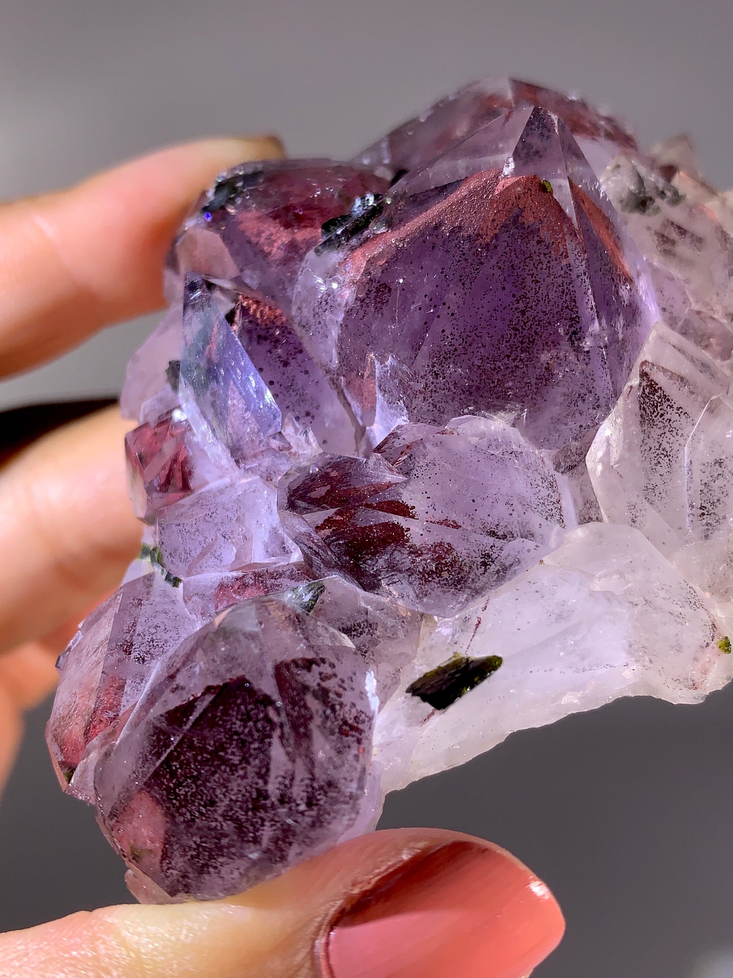 High-Grade Red Sichuan Garden Quartz with Hematite Inclusion on Amethyst & Epidote | Rare Collector Mineral Specimen