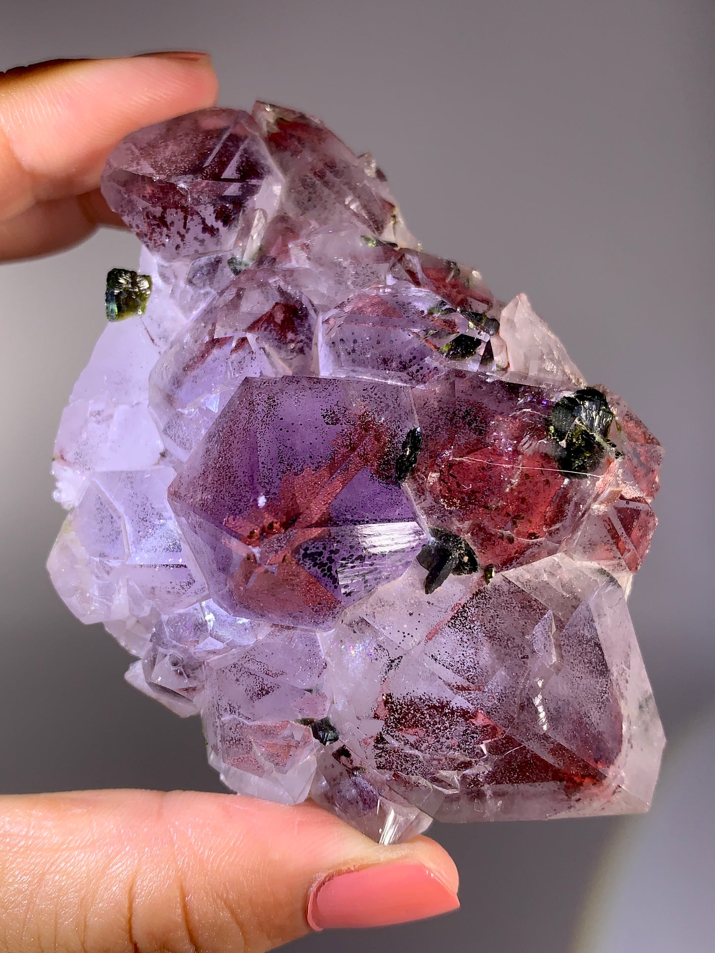 High-Grade Red Sichuan Garden Quartz with Hematite Inclusion on Amethyst & Epidote | Rare Collector Mineral Specimen