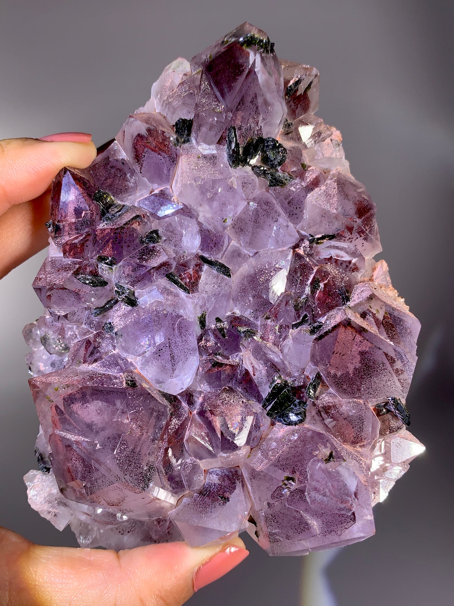 High-Grade Red Sichuan Garden Quartz with Hematite Inclusion on Amethyst & Epidote | Rare Collector Mineral Specimen