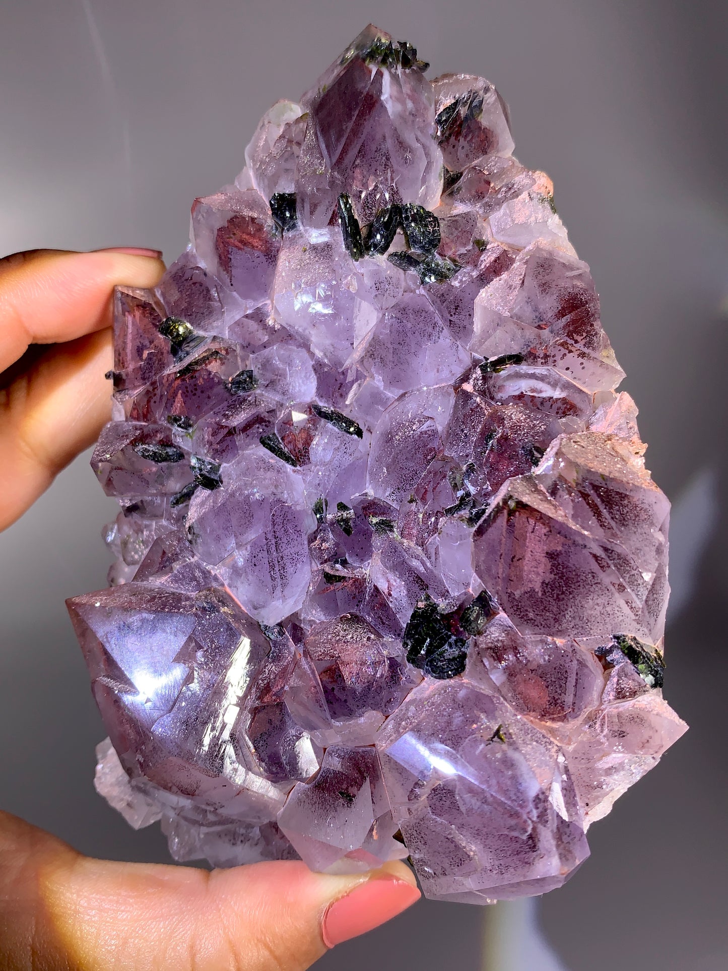 High-Grade Red Sichuan Garden Quartz with Hematite Inclusion on Amethyst & Epidote | Rare Collector Mineral Specimen