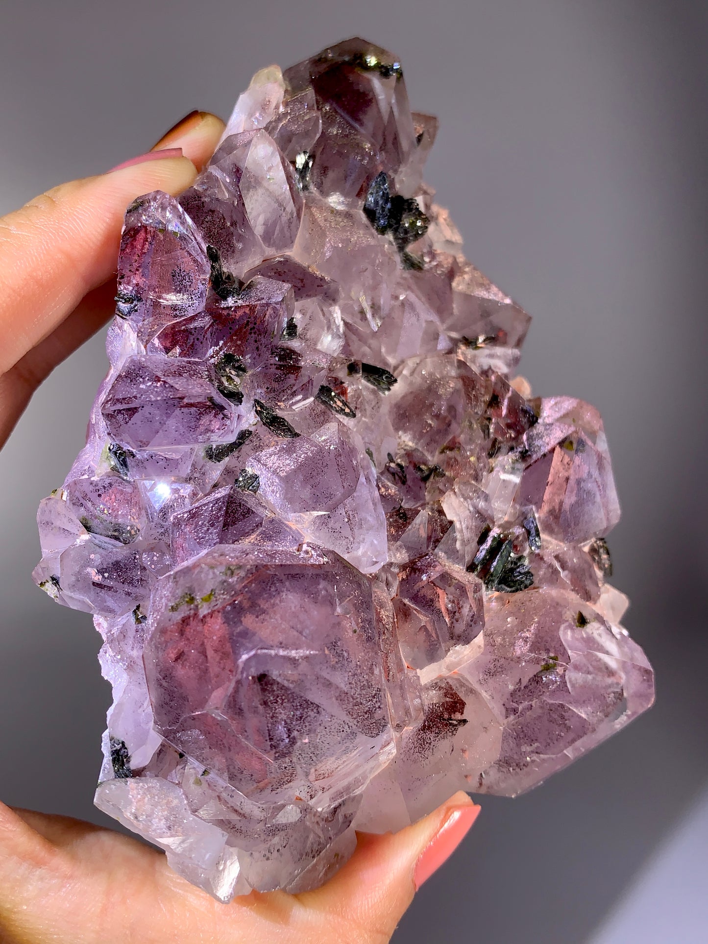 High-Grade Red Sichuan Garden Quartz with Hematite Inclusion on Amethyst & Epidote | Rare Collector Mineral Specimen